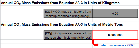 AA-3 Calculation Spreadsheet Result to use in e-GGRT